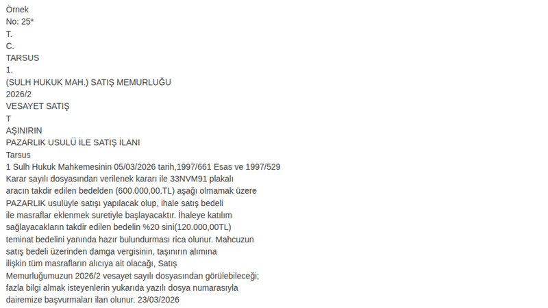 Otomobil - MERSİN KAT TARSUS