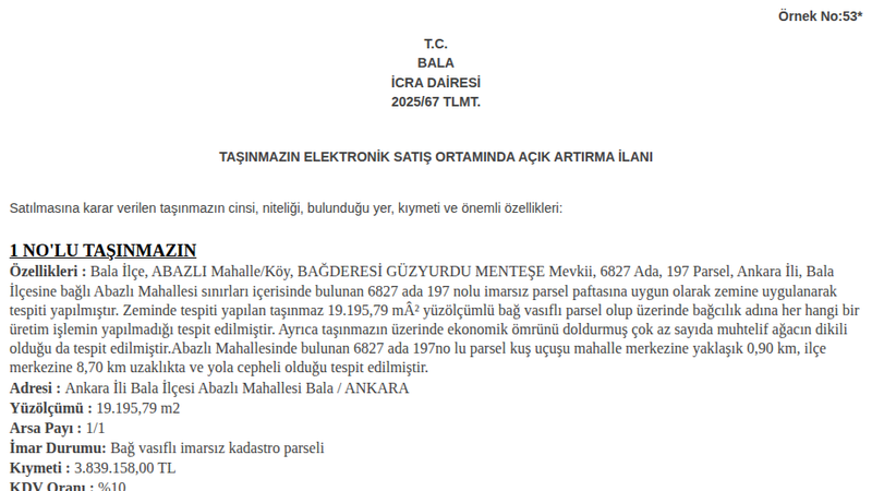 Arsa/Arazi - ANKARA BALA - 195,79 m²