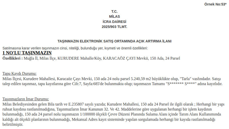 Arsa/Arazi - MUĞLA MİLAS - 240,59 m²