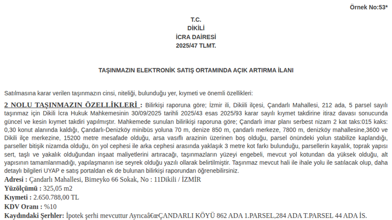 Konut - İZMİR DİKİİLİ - 325,05 m²