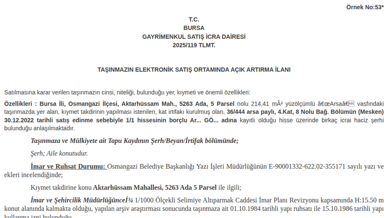 Satılık Daire - Bursa Osmangazi