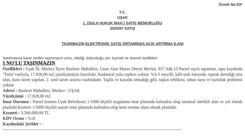 Arsa/Arazi - UŞAK MERKEZ - 828 m²