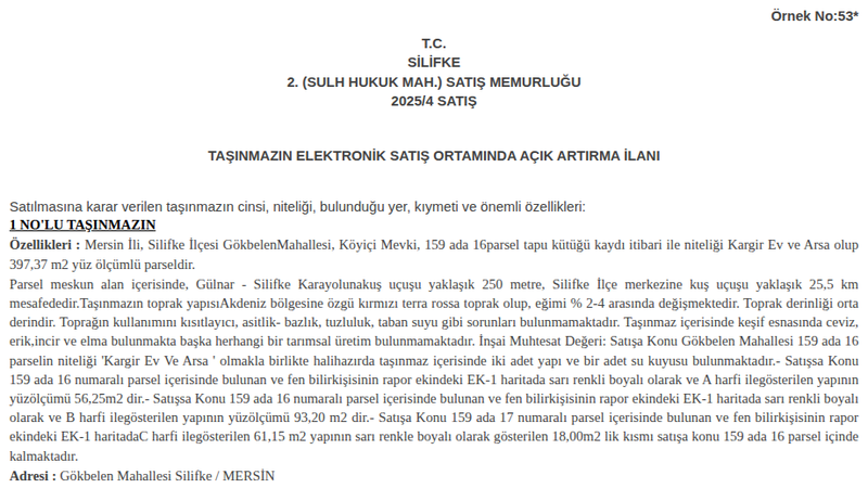 Satılık Arsa/Arazi - Mersin Silifke