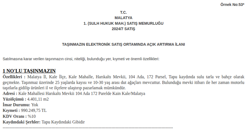 Arsa/Arazi - MALATYA KALE - 401,11 m²