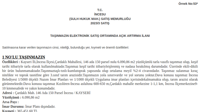 Arsa/Arazi - KAYSERİ İNCESU - 90,86 m²