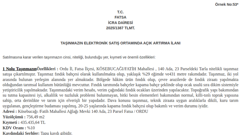 Arsa/Arazi - ORDU FATSA - 756,49 m²