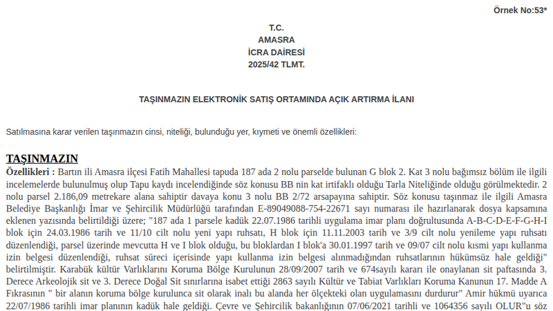 Arsa/Arazi - BARTIN AMASRA - 186,09 m²