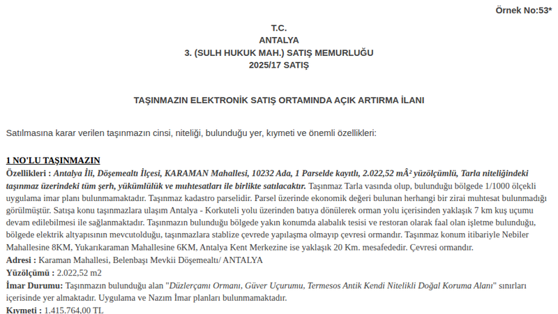 Arsa/Arazi - ANTALYA DÖŞEMEALTI - 22,52 m²