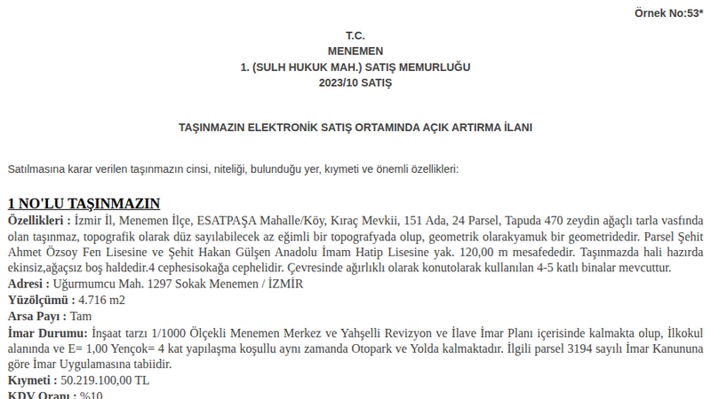 Arsa/Arazi - İZMİR MENEMEN