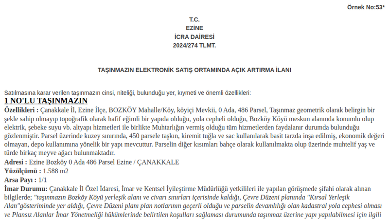 Arsa/Arazi - ÇANAKKALE EZİNE