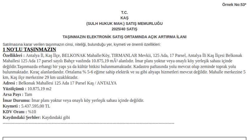 Arsa/Arazi - ANTALYA KAŞ - 875,19 m²