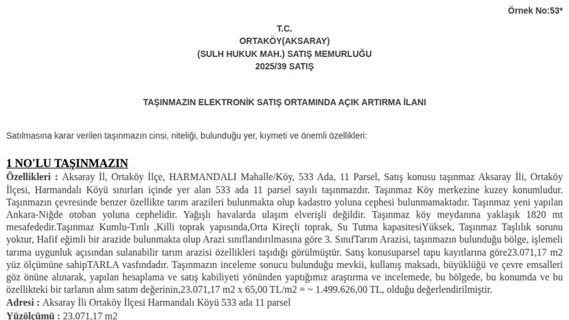 Arsa/Arazi - AKSARAY ORTAKÖY - 71,17 m²