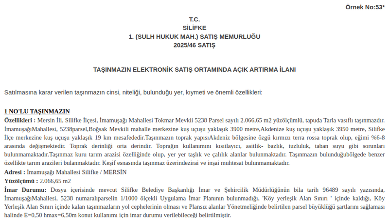 Satılık Tarla - Mersin Silifke