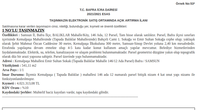 Konut - SAMSUN BAFRA - 541,11 m²