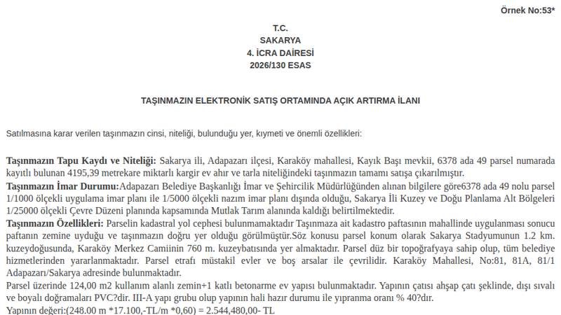 Konut - SAKARYA ADAPAZARI - 124 m²