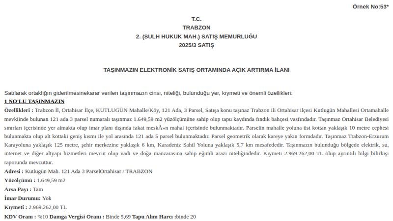 Arsa/Arazi - TRABZON ORTAHİSAR - 649,59 m²