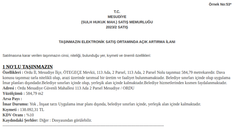 Arsa/Arazi - ORDU MESUDİYE - 584,79 m²