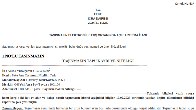 Arsa/Arazi - ADANA FEKE - 404,14 m²
