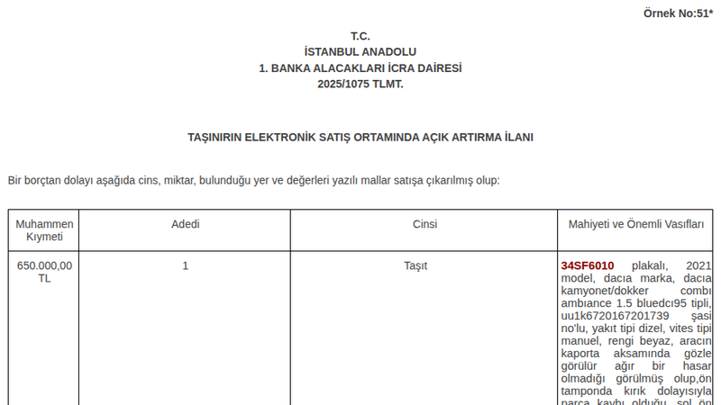 Satılık Dacia Dokker 2021 - İstanbul Pendik