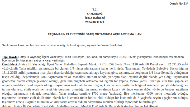 Arsa/Arazi - HATAY YAYLADAĞ - 591,25 m²