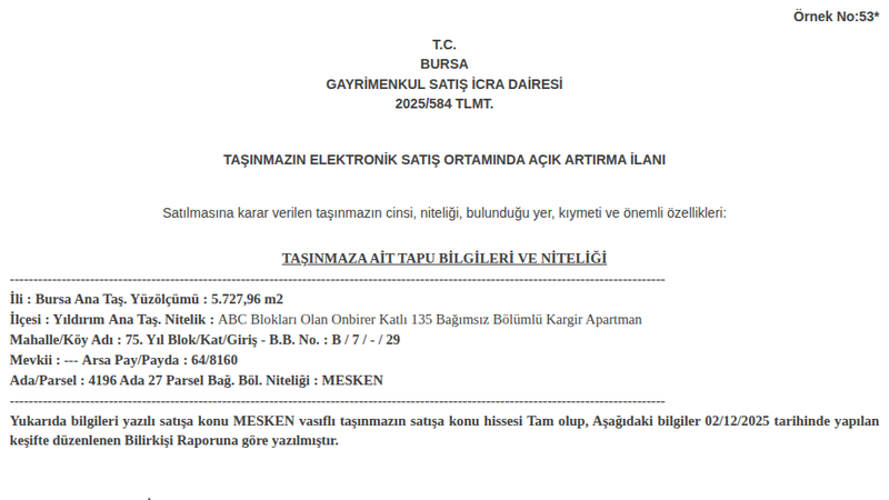 Konut - BURSA YILDIRIM - 727,96 m²