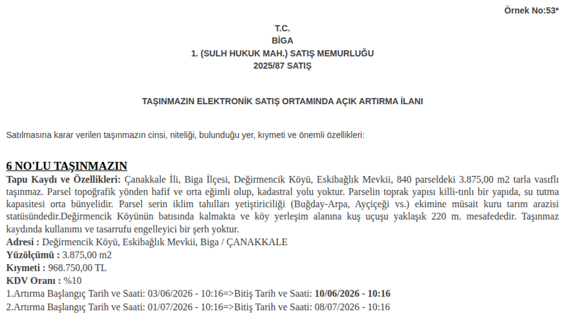 Arsa/Arazi - ÇANAKKALE BİGA - 875 m²