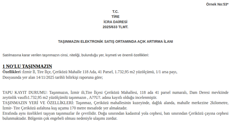 Arsa/Arazi - İZMİR TİRE - 732,95 m²