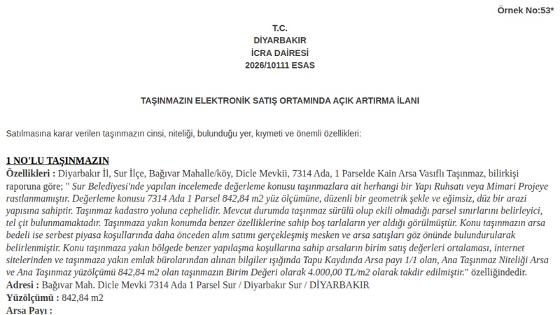 Konut - DİYARBAKIR SUR - 842,84 m²