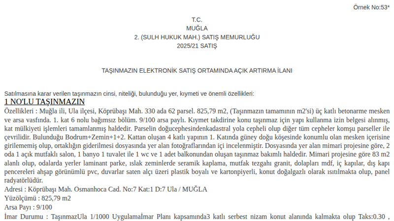 Konut - MUĞLA ULA - 825,79 m²