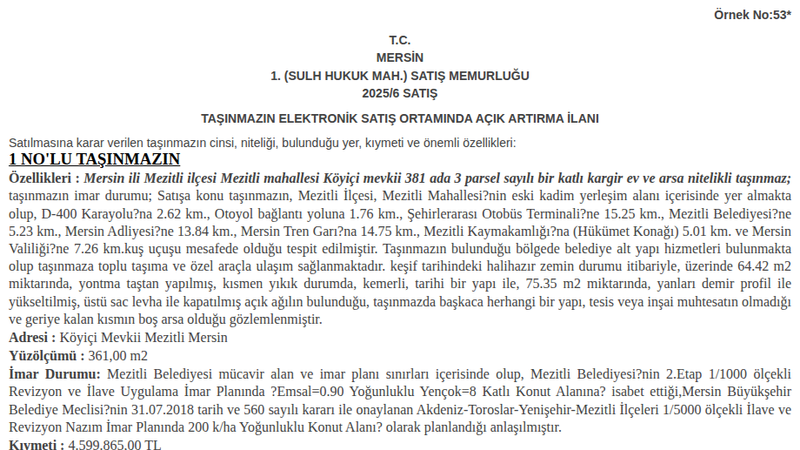 Arsa/Arazi - MERSİN MEZİTLİ - 64,42 m²