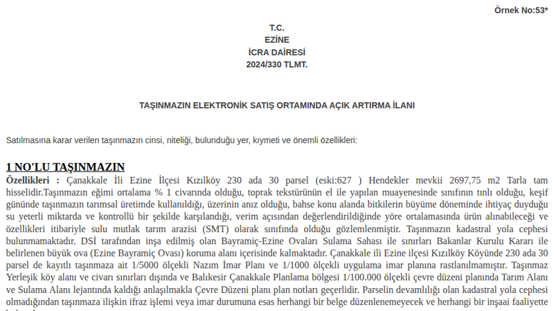 Arsa/Arazi - ÇANAKKALE EZİNE - 2.697,75 m²