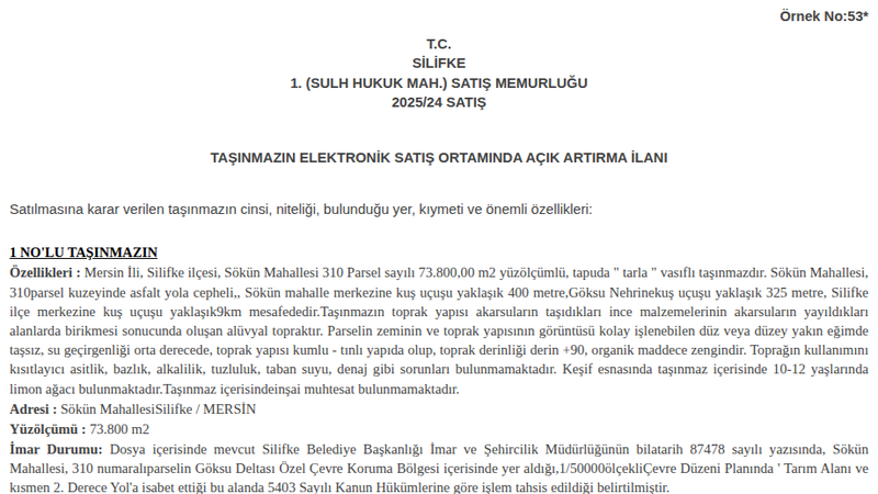 Arsa/Arazi - MERSİN SİLİFKE - 800 m²