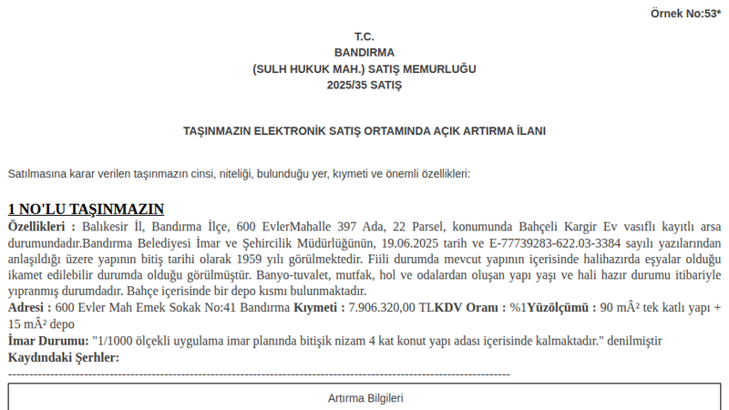 Konut - BALIKESİR BANDIRMA - 90 m²