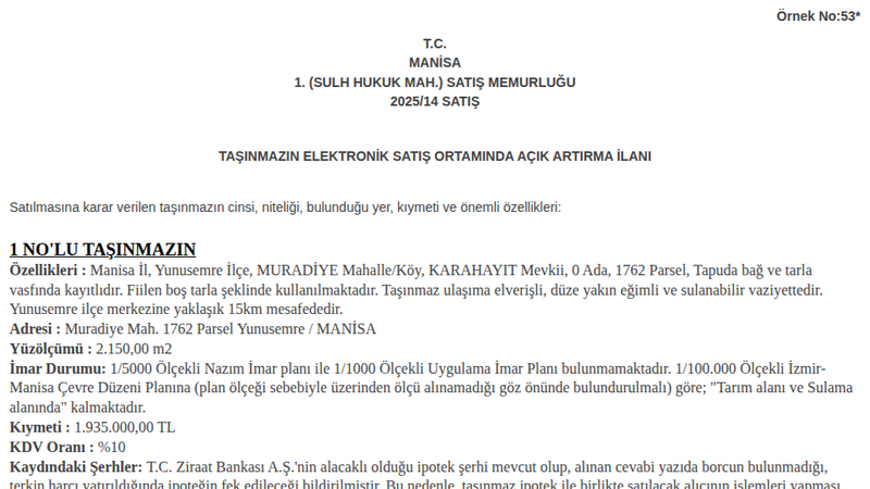 Arsa/Arazi - MANİSA YUNUSEMRE - 150 m²