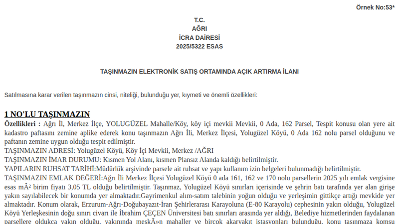 Arsa/Arazi - AĞRI MERKEZ - 22 m²