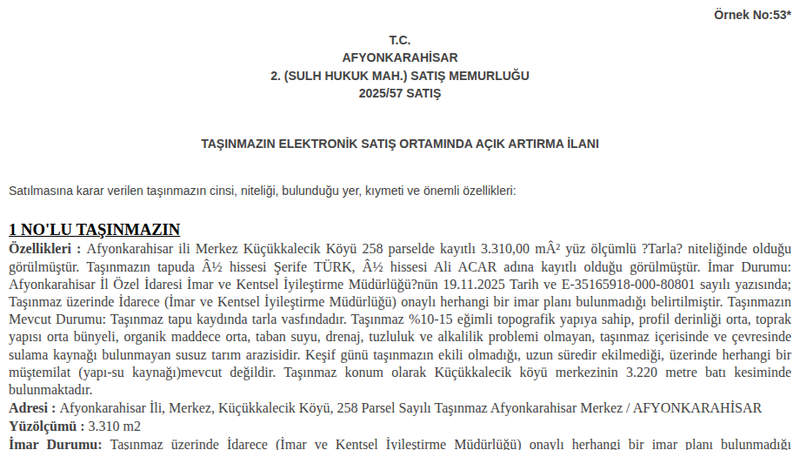 Arsa/Arazi - AFYONKARAHİSAR MERKEZ - 310 m²