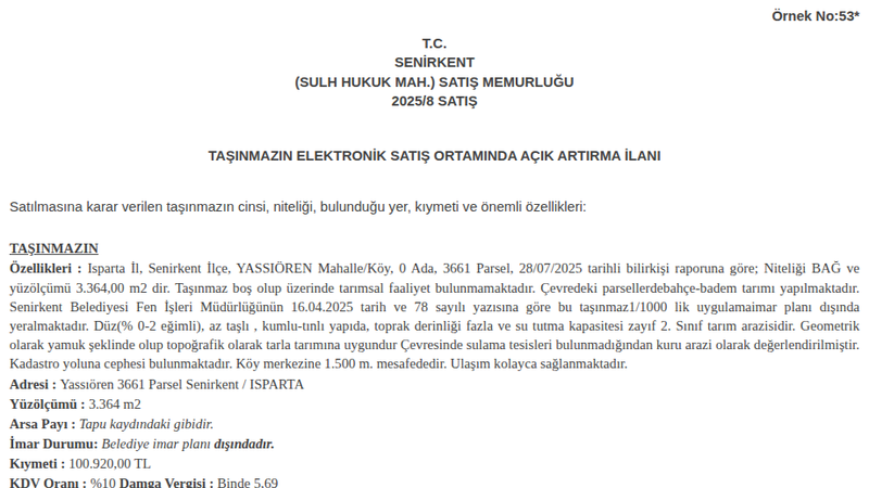 Arsa/Arazi - ISPARTA SENİRKENT - 364 m²