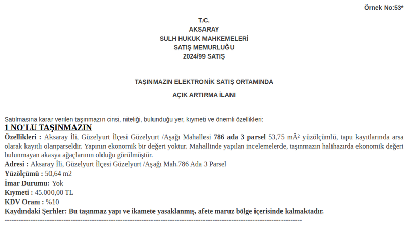 Arsa/Arazi - AKSARAY GÜZELYURT - 53,75 m²