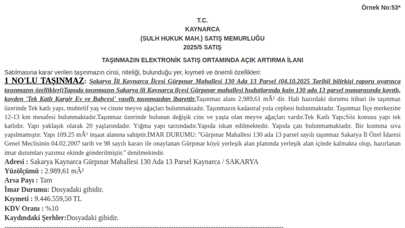 Arsa/Arazi - SAKARYA KAYNARCA - 989,61 m²