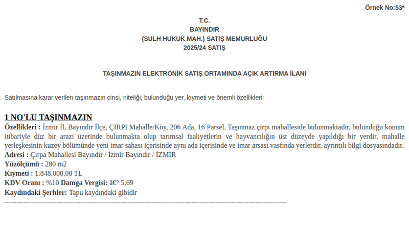 Arsa/Arazi - İZMİR BAYINDIR - 280 m²