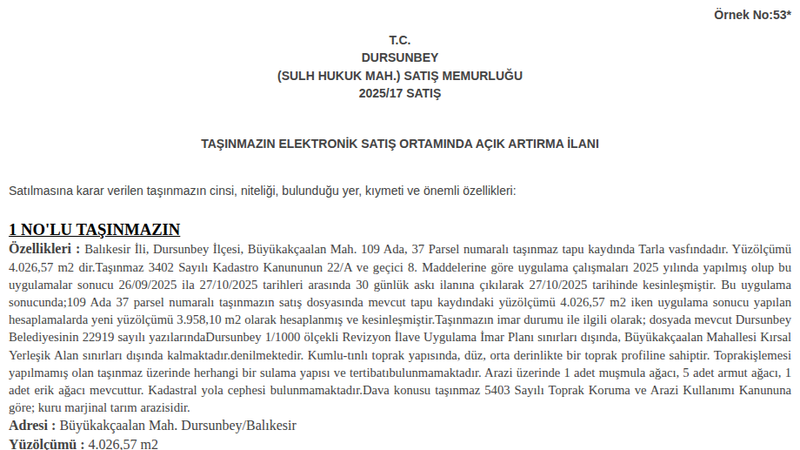 Arsa/Arazi - BALIKESİR DURSUNBEY - 26,57 m²