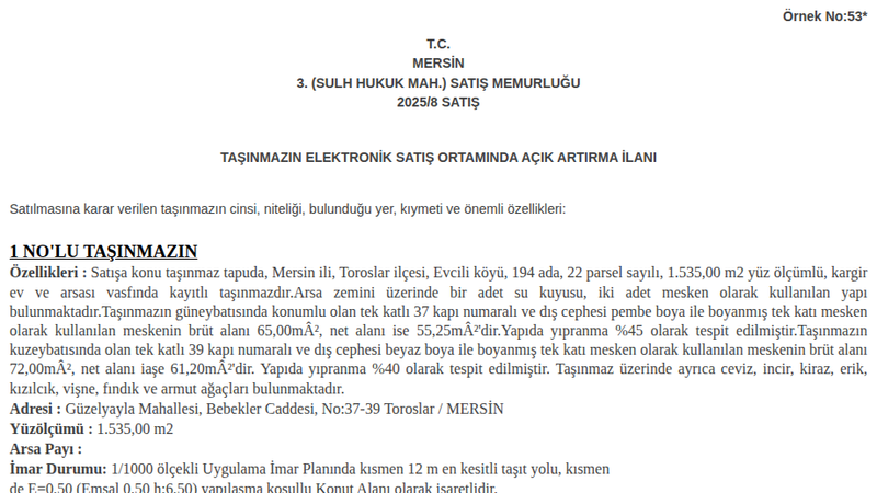 Konut - MERSİN TOROSLAR - 535 m²