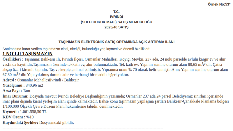 Satılık Arsa/Arazi - Balıkesir İvrindi