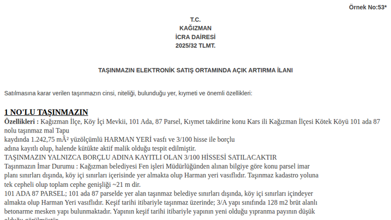Konut - KARS KAĞIZMAN - 242,75 m²