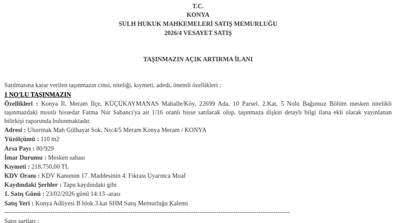 Konut - KONYA MERAM - 110 m²