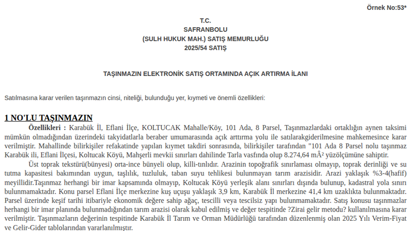 Arsa/Arazi - KARABÜK EFLANİ - 274,64 m²