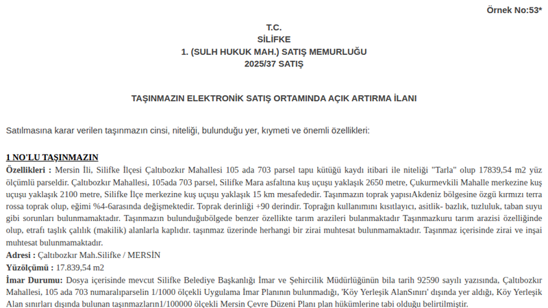 Satılık Tarla - Mersin Silifke