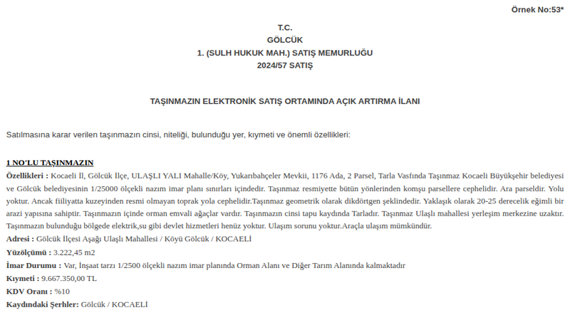 Arsa/Arazi - KOCAELİ GÖLCÜK - 222,45 m²
