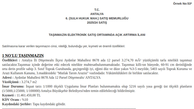 Arsa/Arazi - ANTALYA DÖŞEMEALTI - 274,70 m²