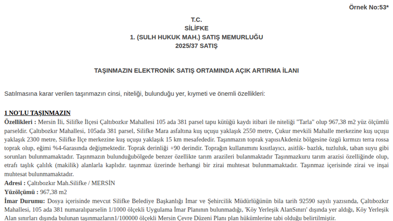 Satılık Tarla - Mersin Silifke